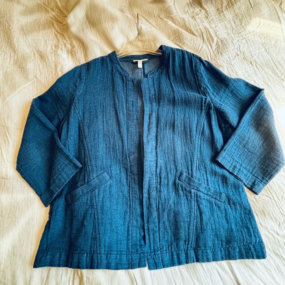 Blue Open Jacket with Pockets.  Unlined.